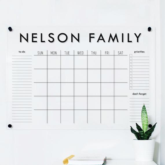 Large Acrylic Calendar, Dry Erase Monthly Acrylic Calendar, 2021 Wall Calendar