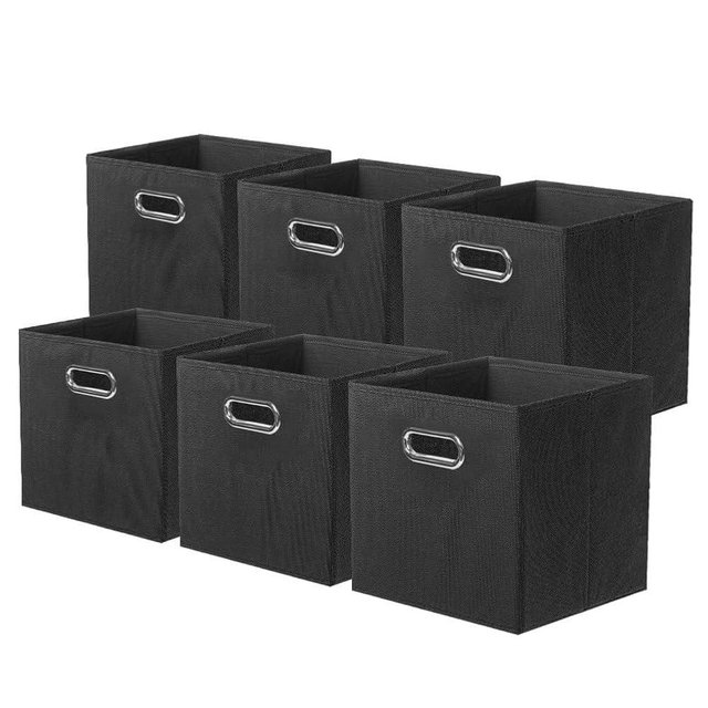 ShellKingdom Storage Bins, Foldable Fabric Storage Cubes And Cloth Storage Organizer Drawer with Metal Handle For Closet And Toys Storage, 11 X 10.5 X 10.5 INCH, 6 Pack (Black)