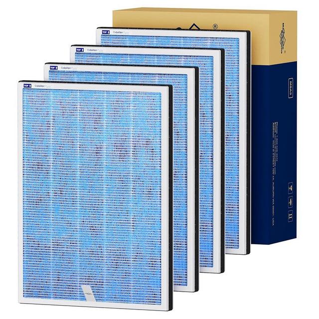 Membrane Solutions MSA3/MSA3S Genuine Original Air Purifier Filter Replacement 4 Pack, Upgraded 4-in-1 H13 True HEPA Filter with OdallerPure Technology,