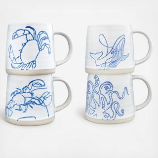 4-Piece Hand-Painted Stoneware Mug Set