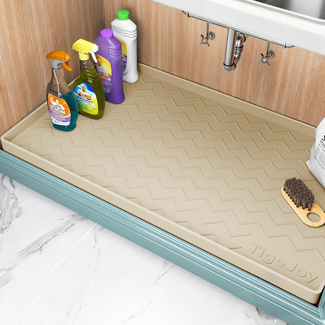 TigeJoy 28" x 19" Under Sink Mats for Kitchen Waterproof, Leak-Proof Silicone Mat Sink Protector and Cabinet Liner, Kitchen Essentials Organizer and Storage, Boot or Shoe Tray, Pet Feeding Mat