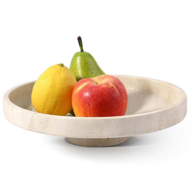 Koville Natural Travertine Fruit Bowl for Kitchen Counter – Decorative Stone Serving Marble Bowl for Fresh Fruits, Snacks, and Home Decor Centerpiece