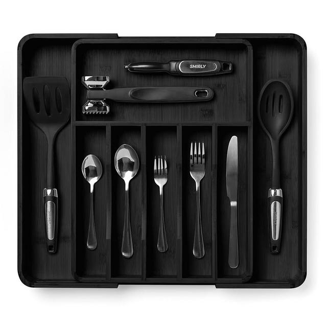 SMIRLY Bamboo Kitchen Drawer Organizer For Silverware Tray For Drawer Silverware Organizer, Silverware Drawer Organizer, Utensil Organizer For Kitchen Drawers, Kitchen Drawer Organizer