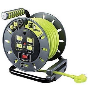 Masterplug 60ft Heavy Duty Extension Cord Open Reel with 4 120V/10 amp Integrated Outlets