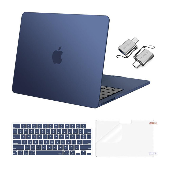 MOSISO Compatible with MacBook Air 13 inch Case 2025 2024 2023 2022 M4 A3240 M3 A3113 M2 A2681, Plastic Hard Shell&Keyboard Cover&Screen Film&Type C for MacBook Air 13.6 inch Case, Haze Blue