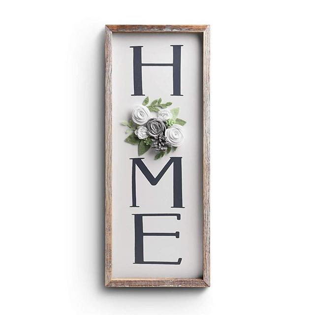BeSuerte Hanging Home Decor Signs Rustic Gallery Wall Decor with Felt Flower for O, Farmhouse Decorative Floral Wall Art Plaque, Rustic Brown