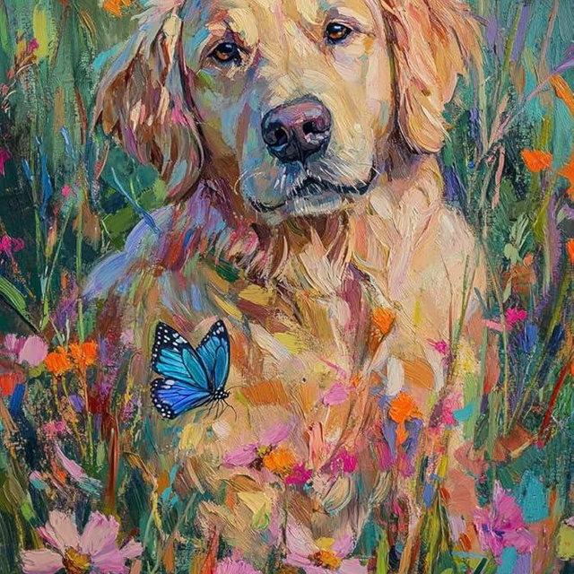 Golden Retriever in The Wildflowers 500 Pieces Puzzle for Adults Educational, Intellectual Jigsaw Puzzle, Animal Fantasy Puzzles for Adults Fun Game 15.2 * 20.8 Inch