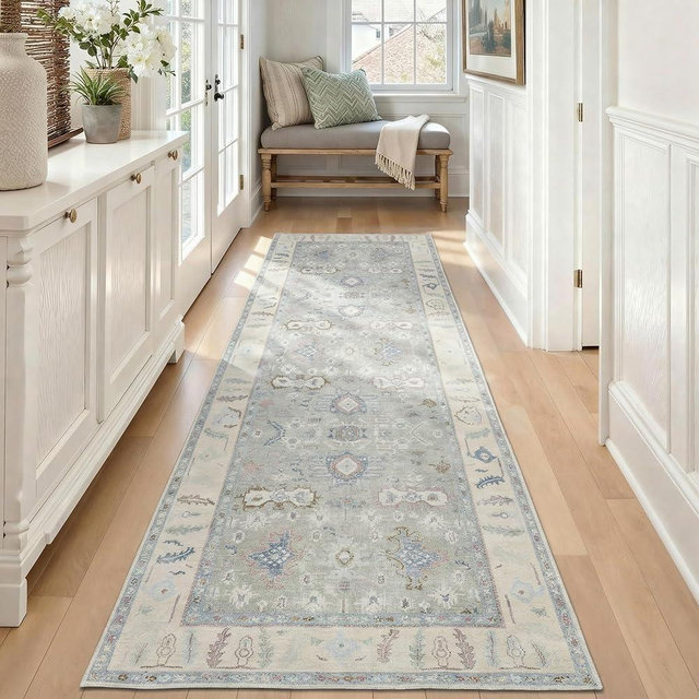 Kuden 2'6"x10 Runner Rug, Machine Washable Area Rug with Non-Slip Backing, Vintage Style, Soft, Easy Clean, Low Pile Rug for Hallway, Entryway, Kitchen, Bedroom
