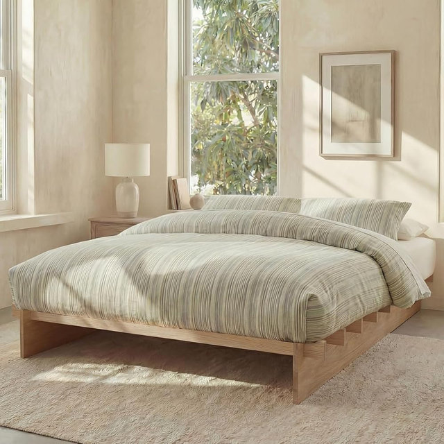 Yechen King Wood Platform Bed Frame, King Size Platform Bed Frame with Wooden Slats, 10 Min Tool Free Assembly, Japanese Joinery, 8" Under-Bed Storage, No Box Spring Needed, Noise Free, Natural Oak
