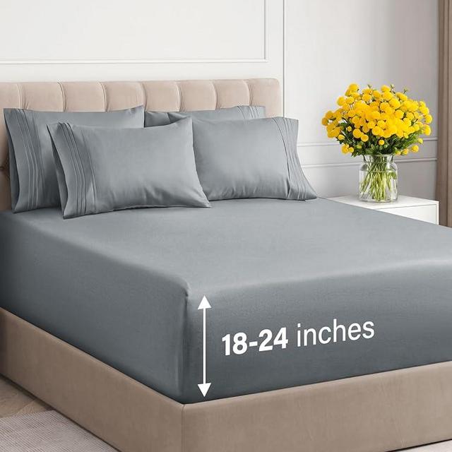 Extra Deep Queen Sheet Set - 6 Piece Breathable & Cooling Sheets - Hotel Luxury Bed Sheets Set - Easy Fit - Soft, Wrinkle Free & Comfy Sheets Set - Steel Blue Sheet Set w/Extra Deep Pockets