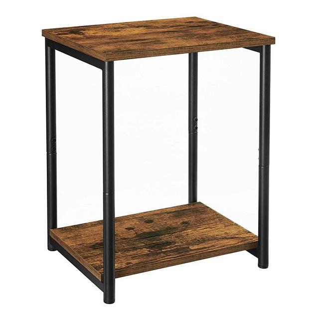 VASAGLE End Table, Side Table with Storage Shelf, Slim Night Table, Steel Frame, for Living Room, Study, Bedroom, Industrial, Rustic Brown and Black ULET271B01