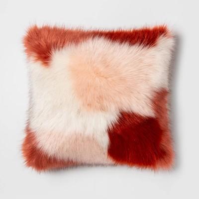 Square Color Block Faux Fur Throw Pillow Burgundy/Pink - Opalhouse&#8482;