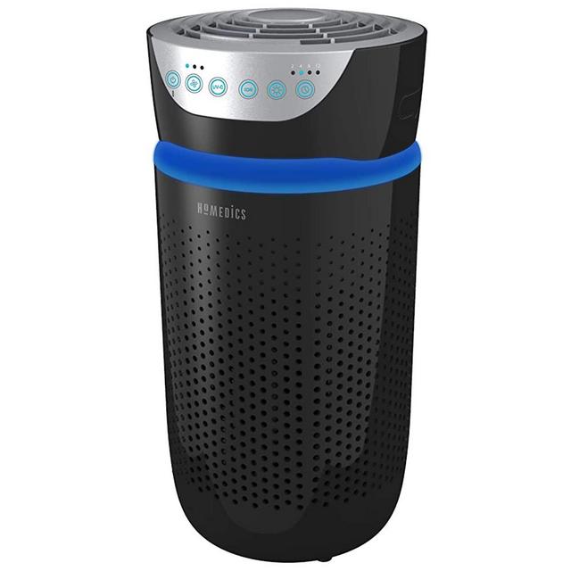 HoMedics TotalClean Tower Air Purifier for Viruses, Bacteria, Allergens, Dust, Germs, HEPA Filter, UV-C Technology, 5-in-1 Purifying with Ionizer, Carbon Odor Filter for Small Rooms, Home Office,Black
