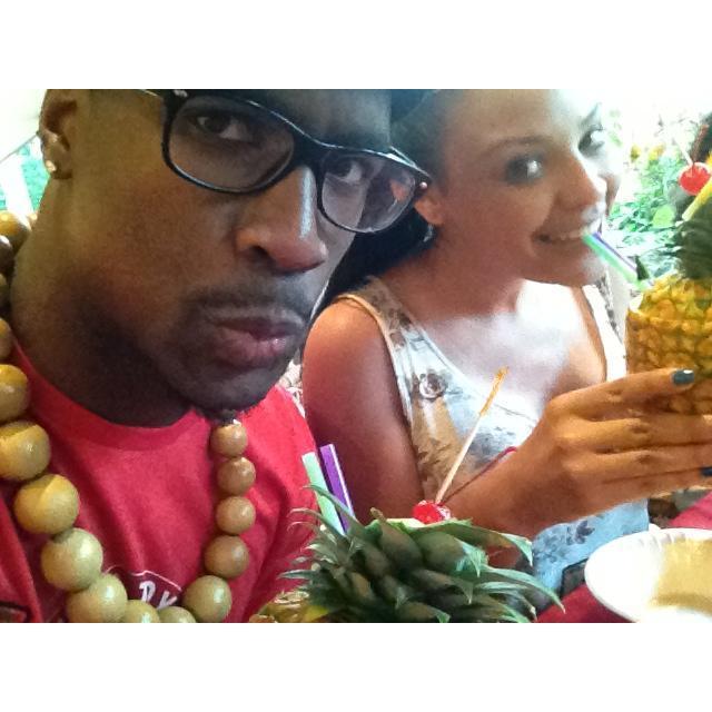 Being silly while at a hawaiian luau!