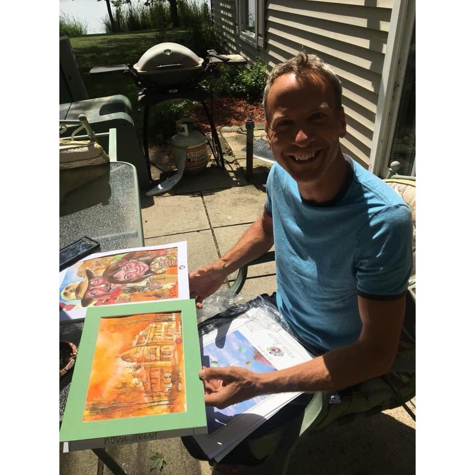 ... and we went home to celebrate Liam's birthday -- with the most stunning gift from Dilyana -- caricatures drawn by Rousse artist Ognian Balkandjiev!