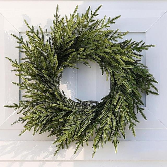 24" Norfolk Pine Wreath for Front Door, Artificial Christmas Wreath Faux Pine Green Wreath for Wall Windows Mantle Outdoor Outside Christmas Decoration