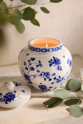 Blue Floral Jar Candle