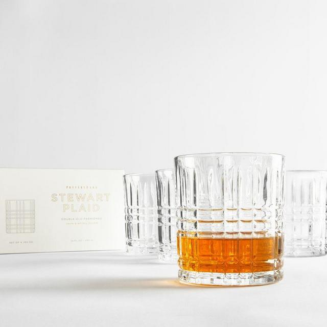 Stewart Plaid Double Old Fashioned Glasses, Set of 4