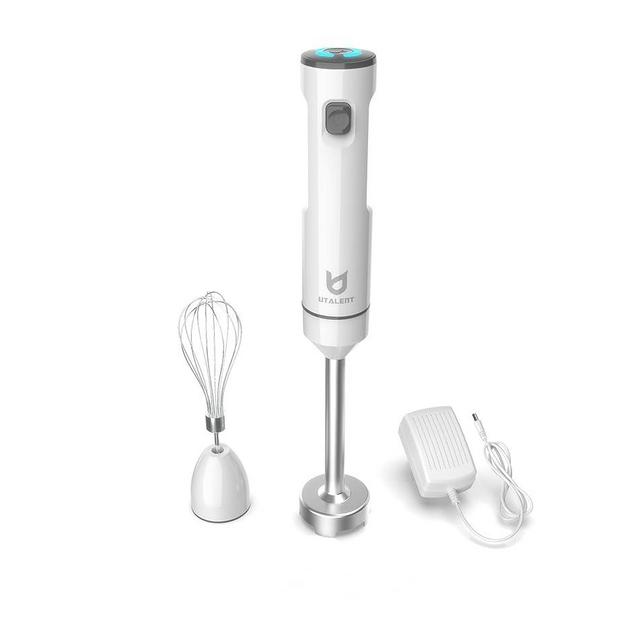 Cordless Hand Blender, UTALENT Variable Speed Immersion Blender handheld Rechargeable, with Fast Charger, Egg Whisk, for Smoothies, Milkshakes, Hummus and Soups – White