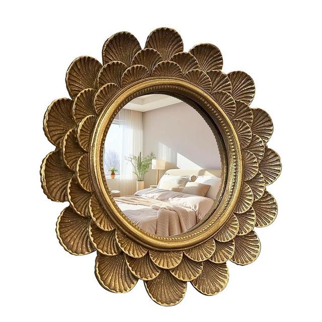 Musanpou Vintage Vanity Makeup Desk Mirror，Antique Traditional Roundness Table Mirror Vintage Gold， for Dressing Table,Bedroom, Bathroom,Tabletop,Antique, 6.7" x 6.7"