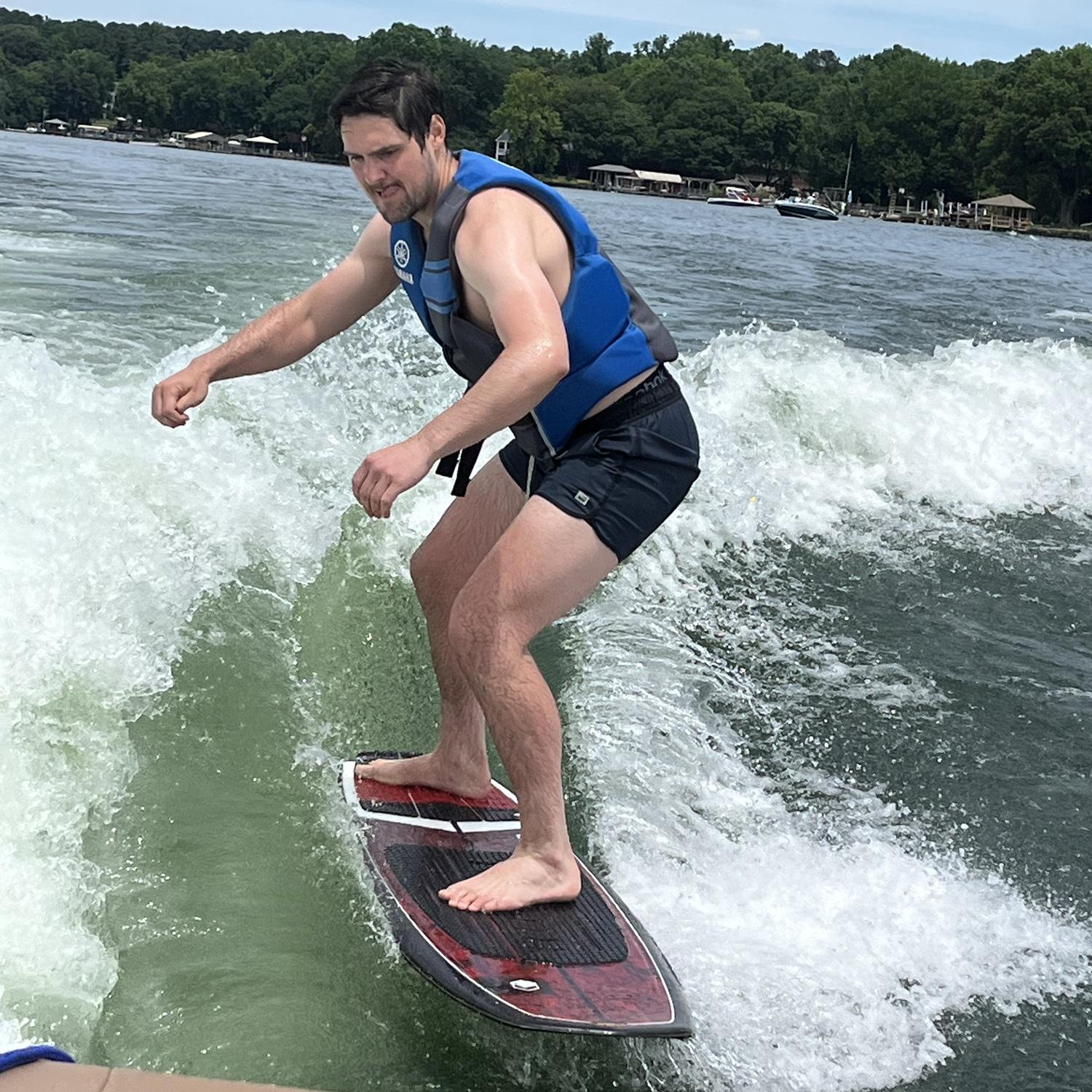 Garrett was successfully able to wakesurf and passed the first Gallagher test :)