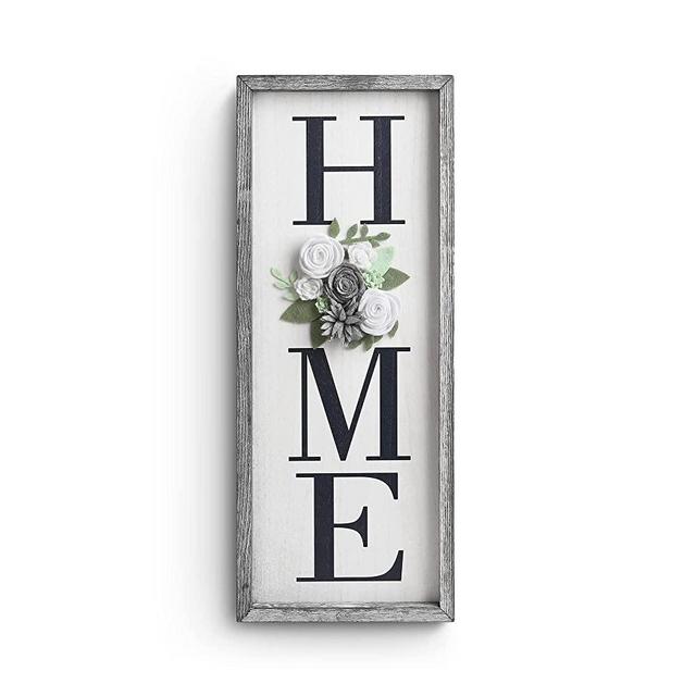 HOMKO Wall Hanging Decor Home Sign with Felt Flower, Rustic Wooden Hanging Letters Decorative, Wood Vertical Wall Plaque Wall Decor Signs for Living Room House Housewarming Gift, Rustic Grey