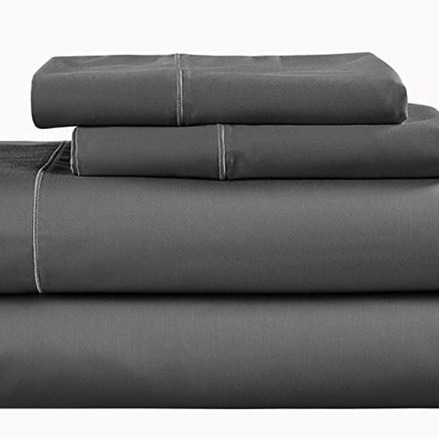 LANE LINEN Bamboo Sheets Queen - 100% Rayon from Bamboo Queen Sheet Set, Cooling Sheets, 12" Deep Pocket Bed Sheets, Breathable Bedding Sheets & Pillowcases, Soft Sheets for Queen Size Bed - Charcoal