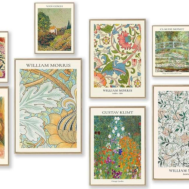 Vintage Eclectic Wall Art Prints Set of 9, Abstract Eclectic Wall Decor Matisse William Morris Van Gogh Monet Maximalist Famous Artist Painting Pictures, Trendy Maximalism Poster for Aesthetic