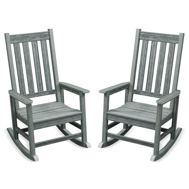 ACUEL Outdoor Rocking Chair Set of 2, HDPE Oversized Patio Rocking Chairs, Weather Resistant, 350lbs Heavy Duty Porch Rocker with High Back for Backyard, Fire Pit, Garden and Indoor (Grey)
