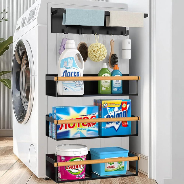 POLRAI 4 Pack Magnetic Shelves for Washing Machine Magnetic Shelf for Fridge Powerful Magnetic Shelves with Double Sided Tape for Laundry Room Kitchen Bathroom Organization