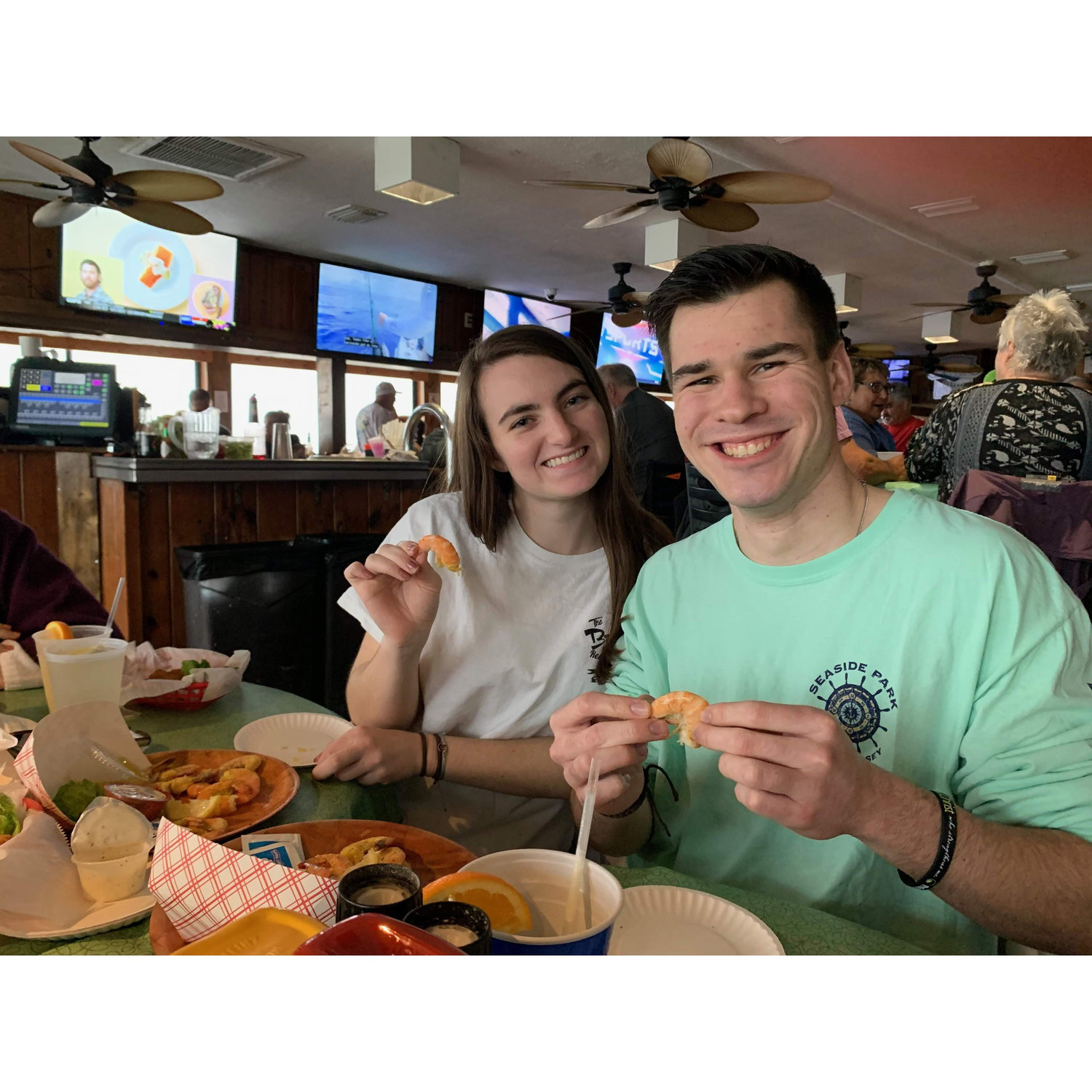 February 21, 2020. New Smyrna Beach, FL. Eating Key Lime Shrimp at Breaker's!