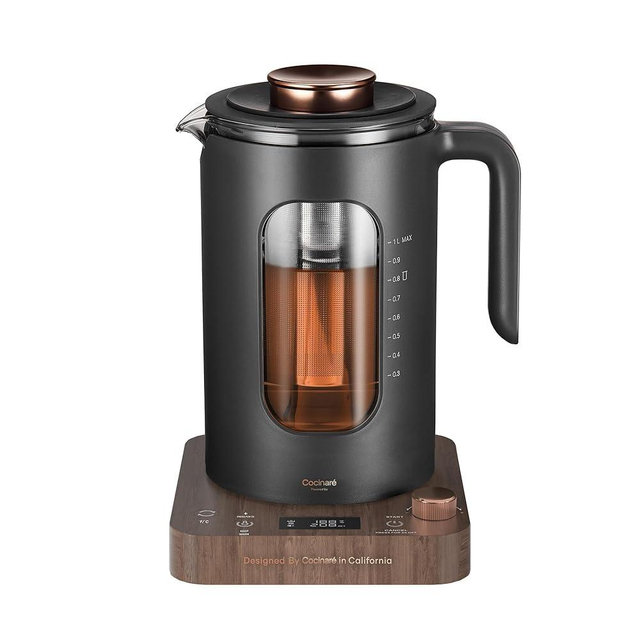 Electric Tea Kettle, INTASTING Glass Electric Kettle with tea Infuser and Precise knob temperature control, 1200W Fast Heating, BPA-Free, Easy to Clean, for Tea and coffee, 1 Liter (Wood)