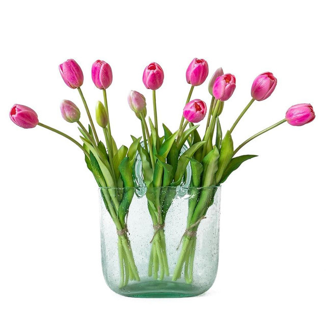 DUYONE 15pcs Artificial Tulips Flowers, Latex Bouquet, Fake Tulips for Office Wedding Party Home Kitchen Garden Decoration-B Peachblow