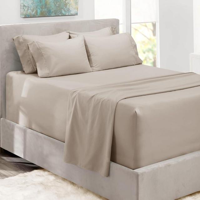 Hearth & Harbor Extra Deep Pocket King Size Sheets Sets - Fits Mattress 18-24 Inches Deep - Extra Deep Pocket Sheets - 6 Piece King Size Sheets - King Sheets Deep Pocket - Linen