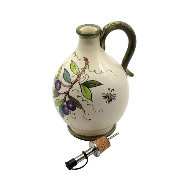 Italian Ceramic Olive Oil Dispenser Bottle XL Size - Hand Painted Oil Cruet Olive Design - Made in ITALY Tuscany - Italian Pottery