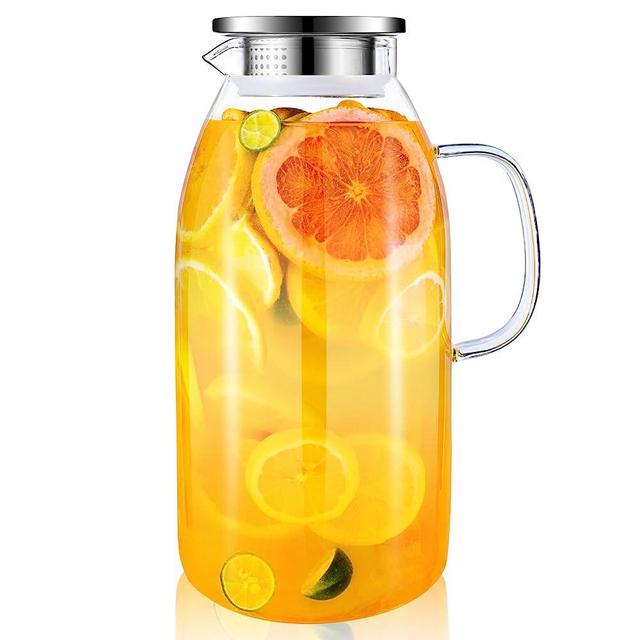 Glass Pitcher, veecom 105 Oz Large Pitcher with Lid, Glass Water Pitcher with Handle and Lid, Drink Pitcher with Lid for Parties, Iced Tea Pitcher for Fridge, Lemonade Juice Jugs/Pitchers for Drinks