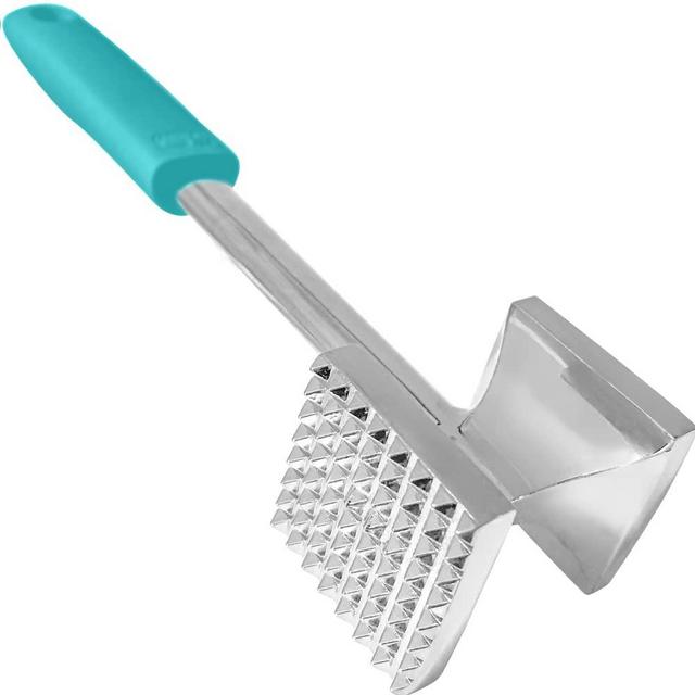 Gorilla Grip Commercial Grade Meat Tenderizer, Stainless Steel Kitchen Mallet, Soft Grip Handle, Tool Maximizes Food Flavor, Textured Side to Tenderize, Smooth Flattens Steaks, Pound Beef, Turquoise