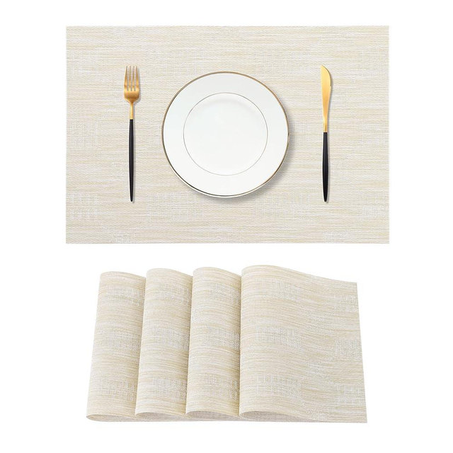 Leetaltree Wheat Placemats Set of 4 - Heat Resistant Non-Slip Place mats for Dining Table, Washable Durable PVC Vinyl Woven Table Mats（Wheat, 4）