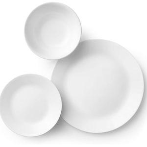 Corelle Vitrelle 18-Piece Service for 6 Dinnerware Set Triple Layer Glass and Chip Resistant, Lightweight Round Plates and Bowls Set, Winter Frost White