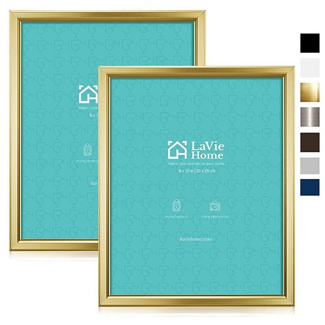 LaVie Home 8x10 Picture Frames (2 Pack, Gold) Simple Designed Photo Frame with High Definition Glass for Wall Mount & Table Top Display, Set of 2 Classic Collection
