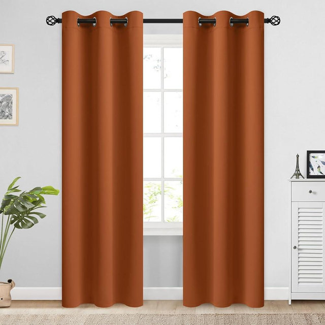 COSVIYA Grommet Blackout Room Darkening Brunt Orange Curtains 84 inch Length,Thick Polyester Light Blocking Insulated Thermal Curtain Drapes for Bedroom/Living Room,2 Panels,38x84 inches