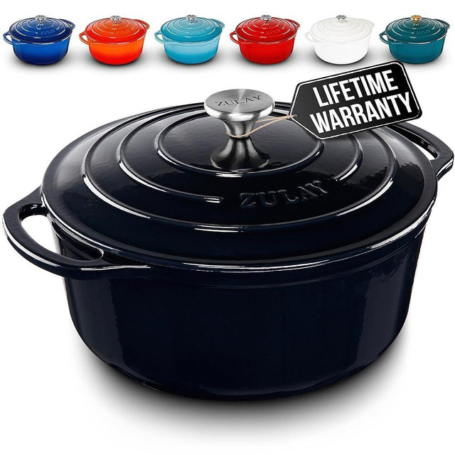 Zulay Kitchen 6 Quart Enameled Cast Iron Dutch Oven with Lid – Premium Durability & Oven Safe up to 500°F – Heavy Duty Cookware Perfect for Bread Baking, Stews, Braising & Roasting – Onyx Black