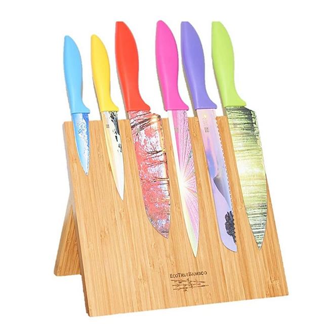 Magnetic Knife Block + Cutting Board - Knife holder and Storage Rack + Bamboo Butcher Block. Chopping board Meats, Cheese, Veggies (10"x 10") Kitchen Décor (Natural Bamboo, Without Knives)