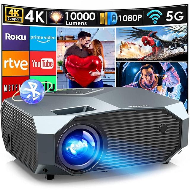 Projector with 5G WiFi & Bluetooth, YOWHICK 10000L Full HD 1080P Outdoor Portable Video Projector Support 4K, Home Theater Movie Projector Compatible with HDMI, VGA, USB, Laptop, iOS & Android Phone