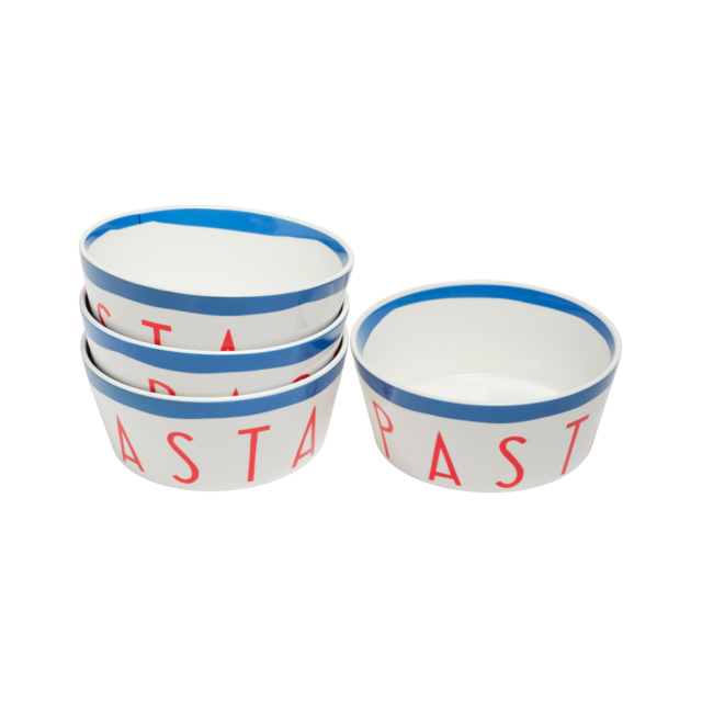 Red and Blue Pasta Bowls - Set of 4