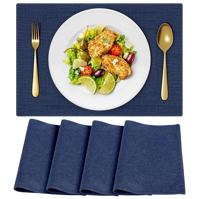 OSUASN Cloth Placemats, Set of 4 Heat-Resistant Cotton Linen Blend Double Layered Machine Washable Place Mats, Wrinkle Free Thick Fabric Dining Table Mats for Indoors & Outdoors (Navy Blue, 4)
