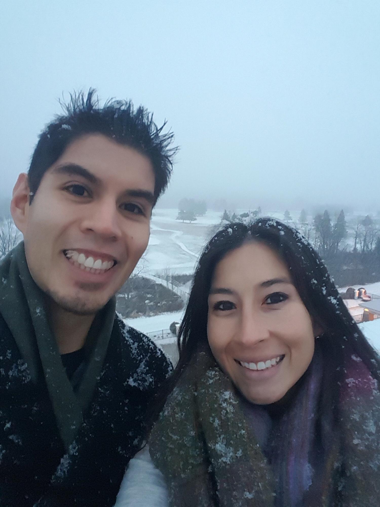 Our engagement during the first snowfall in the White Mountains