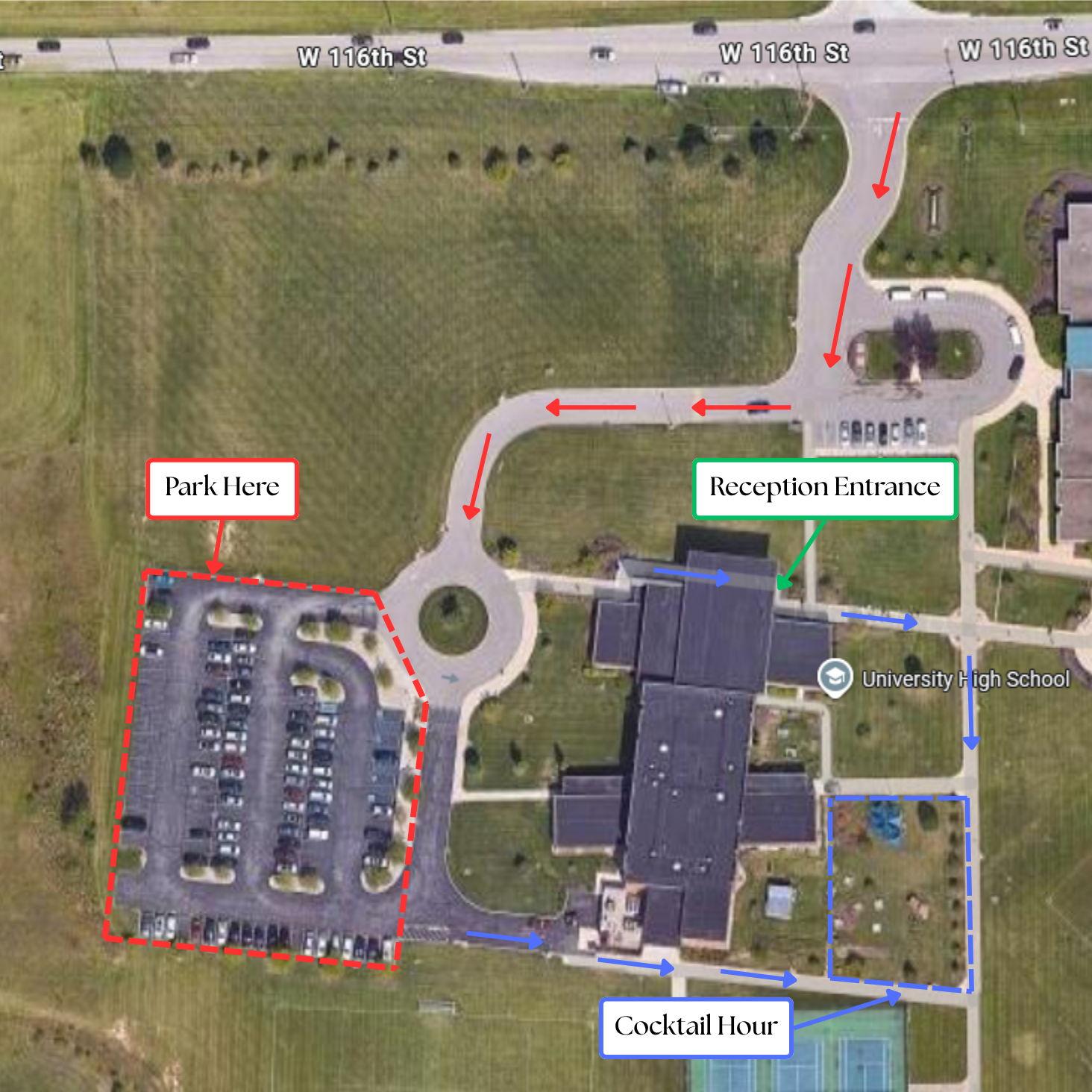 University High School Parking and Cocktail Hour Map
