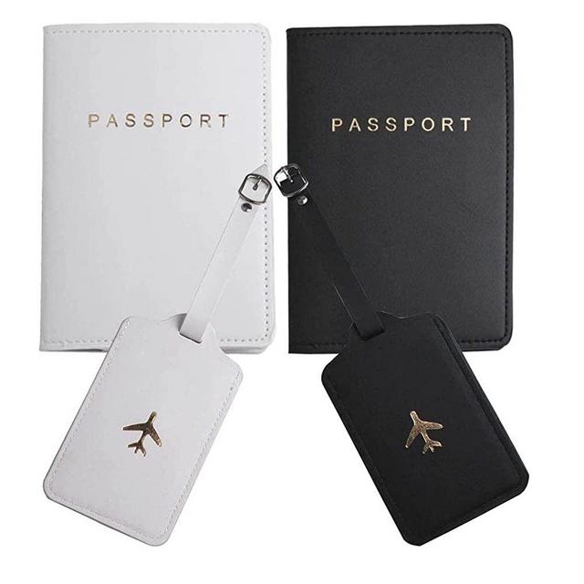 Syiomlis Mr and Mrs Luggage Tags couples passport holder set,Bridal Shower Gifts, honeymoon Engagement Gift, Anniversary, Newlywed, Bride Groom, his and her passport holder (black)