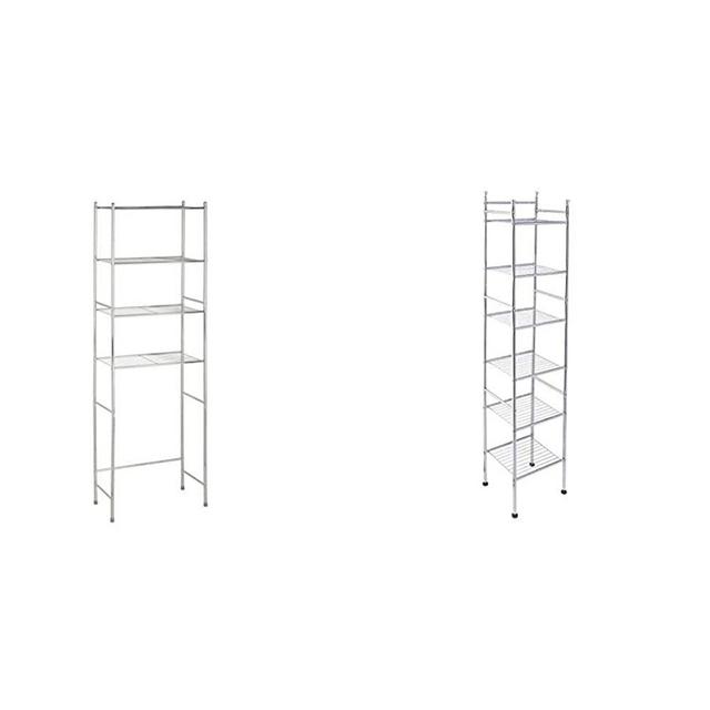 4-Tier Over-The-Toilet Chrome Shelving Unit & BTH-03484 6 Tier Metal Tower Bathroom Shelf, 12.6” L x 11” W x 59.8” H, Chrome